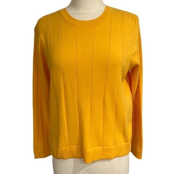 NWOT Cotton Emporium Textured Stripe Crew Neck Sweater Marigold SZ  M - Picture 1 of 6